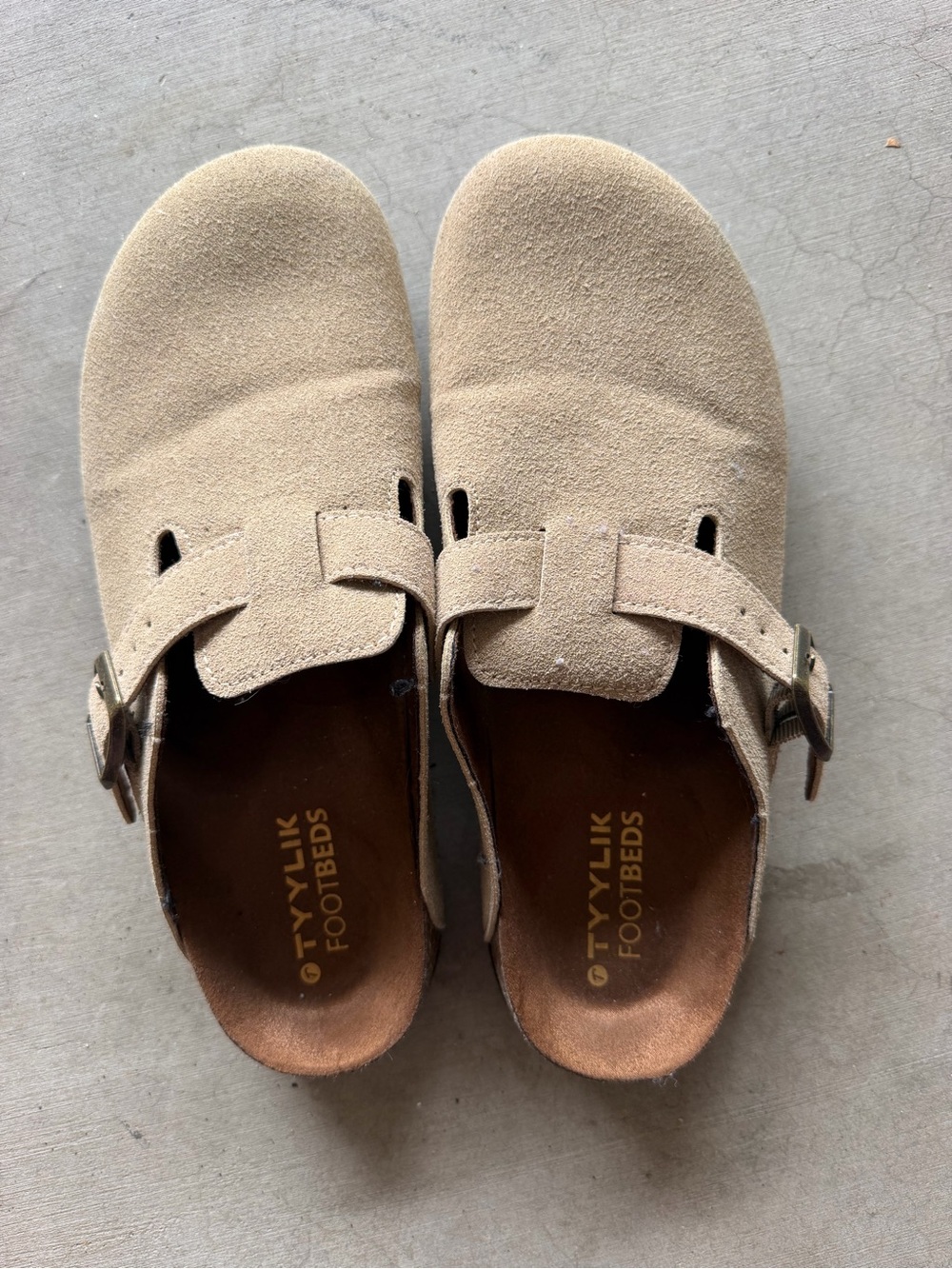 Suede Mule Clogs in Beige with Buckle